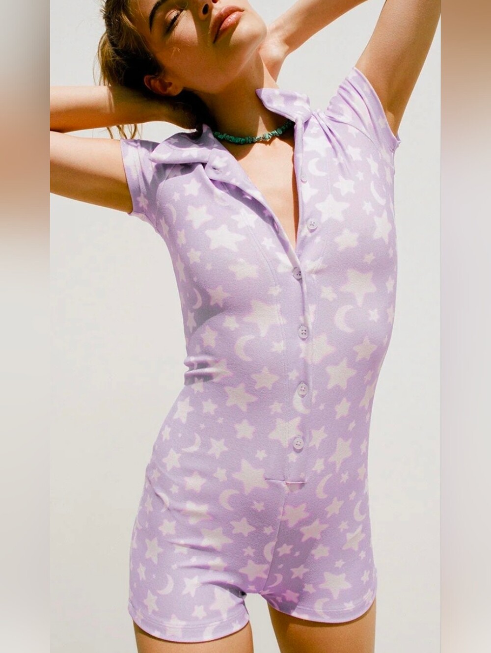 Frankie's Bikinis Lavender Star & Moon Luna Terry Romper